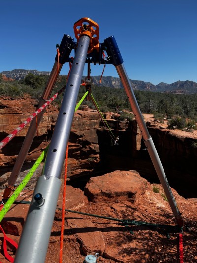 Rope work over a canyon